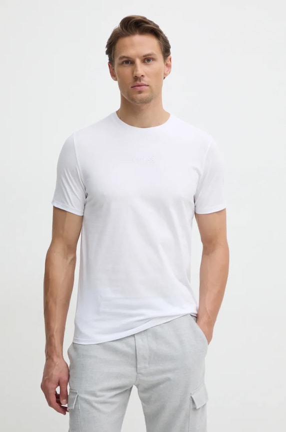 Βαμβακερό μπλουζάκι Guess slim λευκό M4GP39.K7HD0