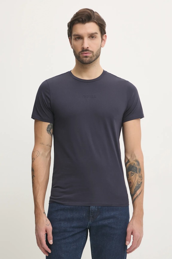 Guess tricou din bumbac uni bleumarin M4GP39.K7HD0