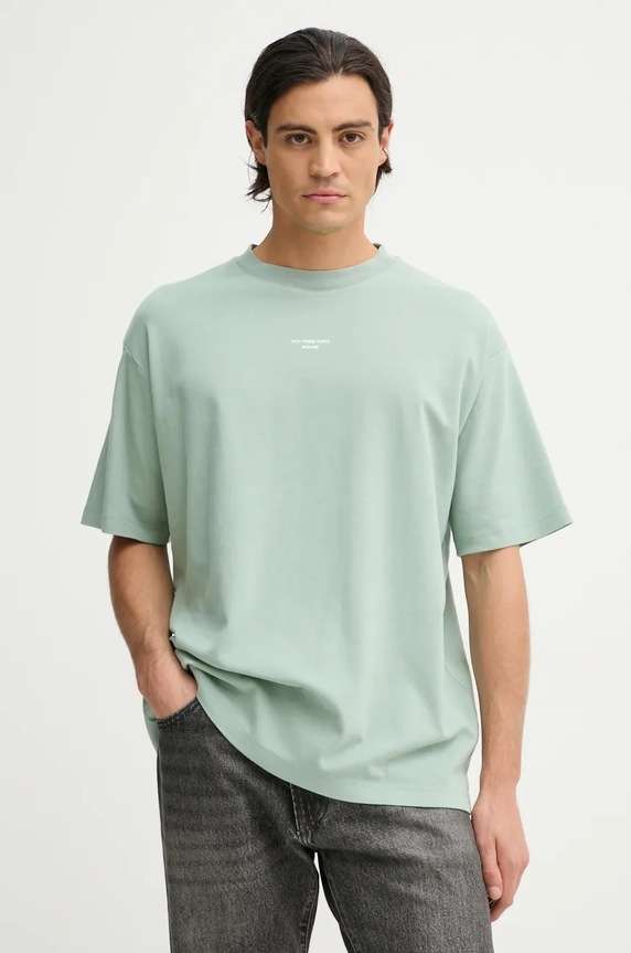 Drôle de Monsieur cotton t-shirt Le T-Shirt Slogan Classique relaxed turquoise E.TS202.CO002.WG