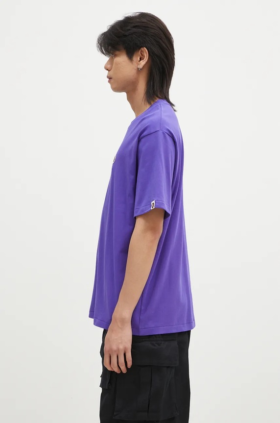Bavlněné tričko A Bathing Ape ONE POINT RELAXED FIT TEE 1K80110345 fialová AW24