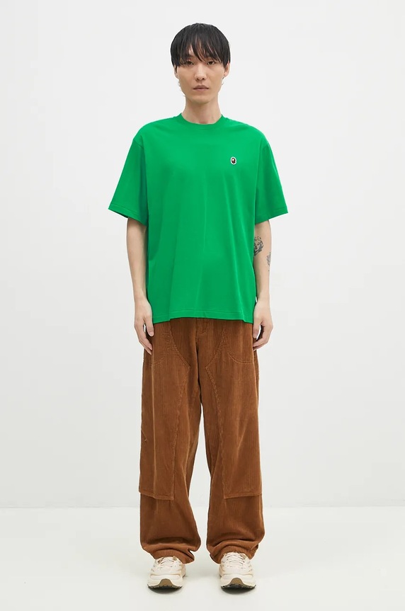 A Bathing Ape cotton t-shirt ONE POINT RELAXED FIT TEE 1K80110345 green