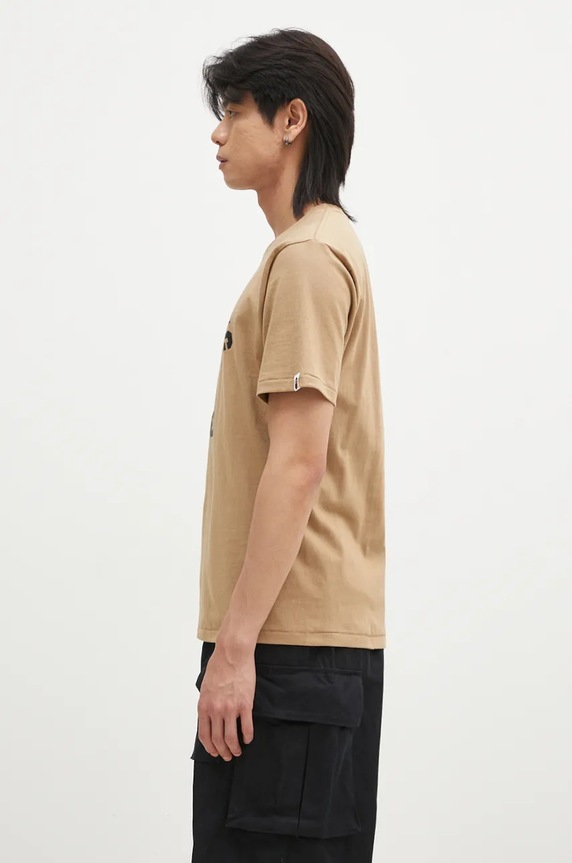 Bavlněné tričko A Bathing Ape COLLEGE TEE 1K80110001 béžová AW24