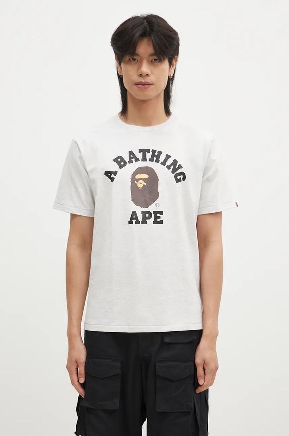 A Bathing Ape cotton t-shirt COLLEGE TEE cotton gray 1K80110001