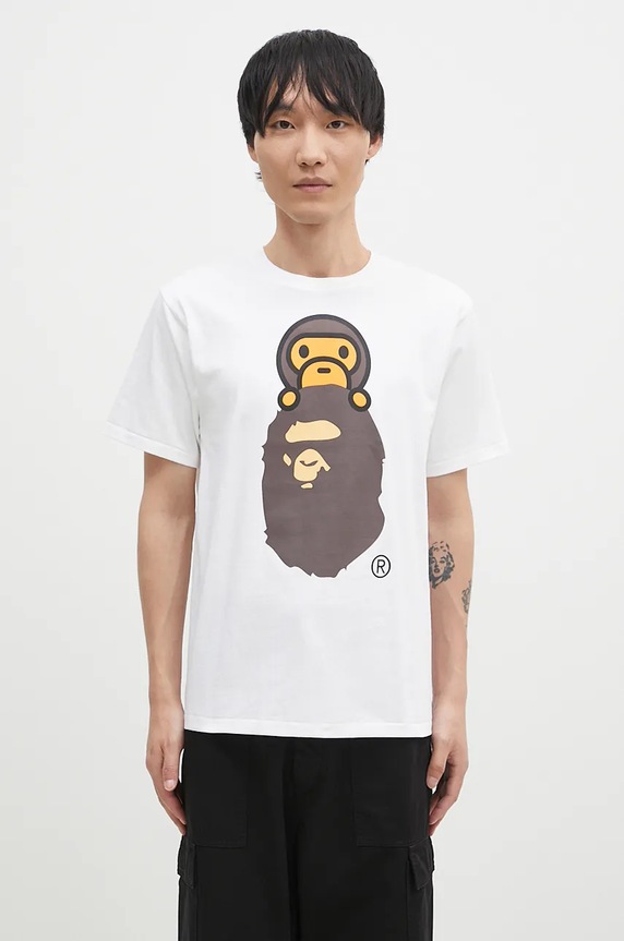 A Bathing Ape cotton t-shirt MILO ON APE HEAD TEE cotton white 2K80110002