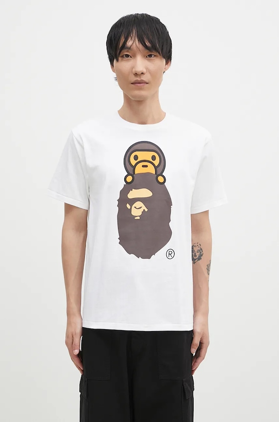 A Bathing Ape cotton t-shirt MILO ON APE HEAD TEE cotton white 2K80110002