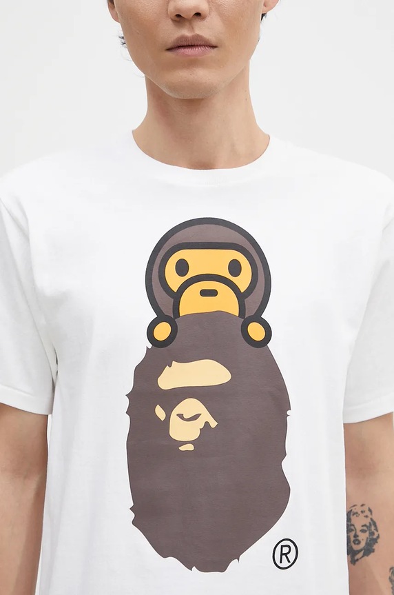 A Bathing Ape cotton t-shirt MILO ON APE HEAD TEE white 2K80110002