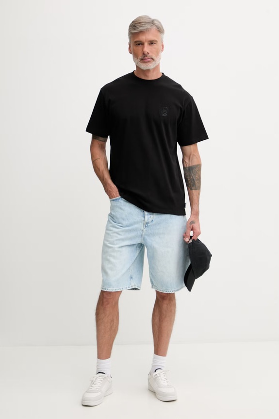 Rip Curl t-shirt ανδρικό βαμβακερό SEARCH EMBROIDERY 0JCMTE μαύρο SS26