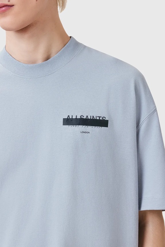 Bavlnené tričko AllSaints REDACT SS CREW M002PC modrá SS26