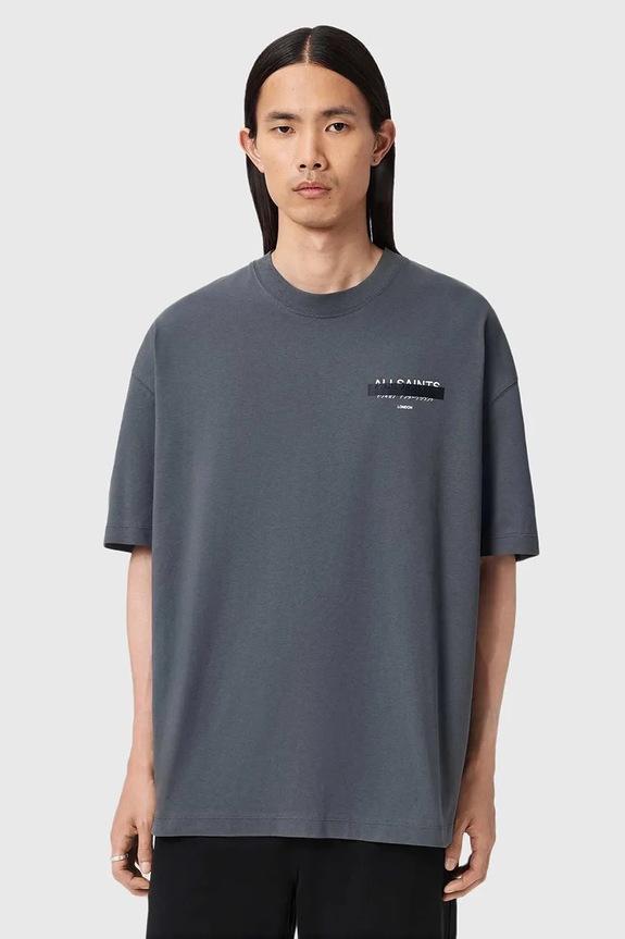 Βαμβακερό μπλουζάκι AllSaints REDACT SS CREW στάμπα γκρί M002PC