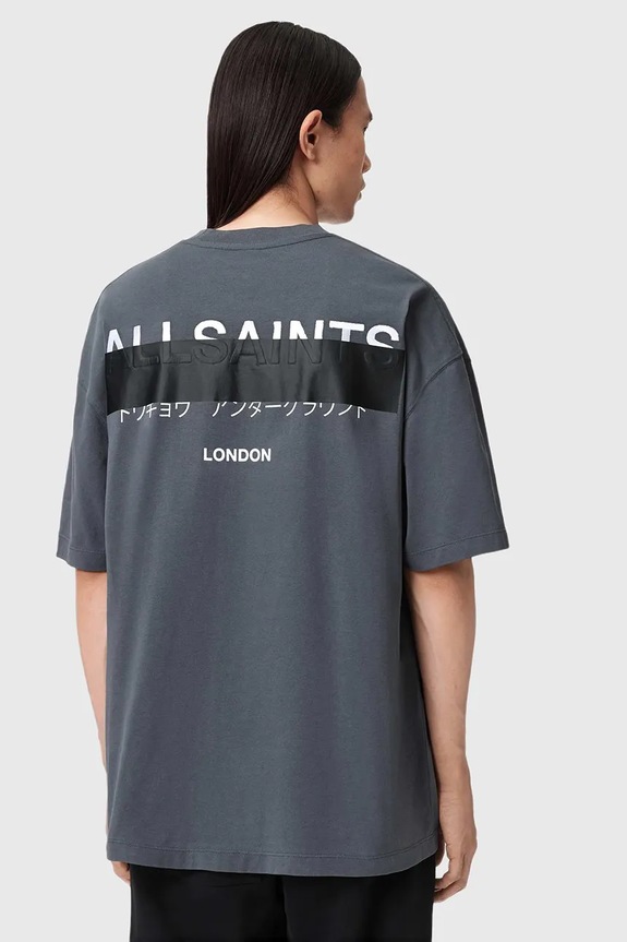 Βαμβακερό μπλουζάκι AllSaints REDACT SS CREW M002PC γκρί SS26