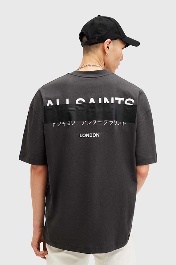 AllSaints pamut póló REDACT SS CREW M002PC fekete SS26