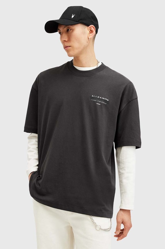 AllSaints pamut póló REDACT SS CREW M002PC fekete