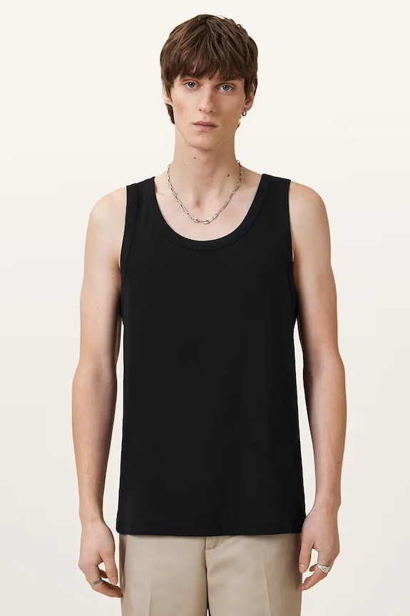 Bavlněný top AllSaints EDWARDS VEST hladký černá M008JB