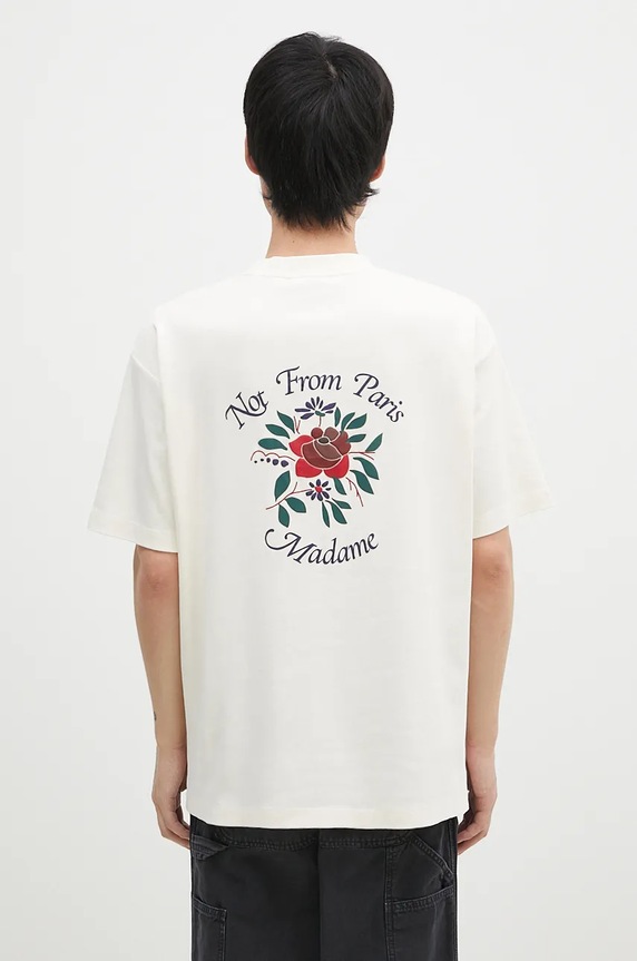 Бавовняна футболка Drôle de Monsieur Le T-Shirt Slogan Fleurs надрук бежевий E.TS210.CO002.CM