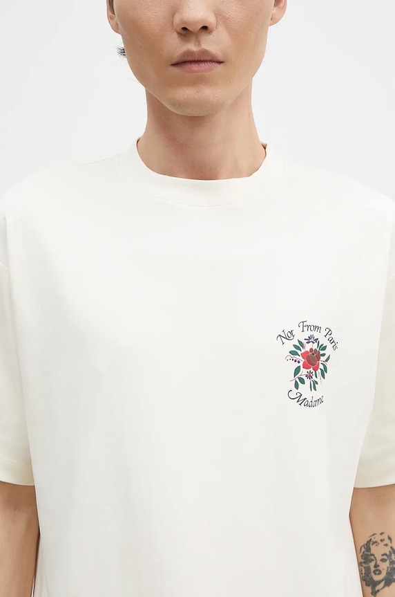 Бавовняна футболка Drôle de Monsieur Le T-Shirt Slogan Fleurs бежевий E.TS210.CO002.CM