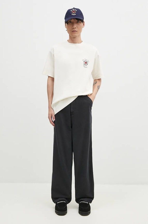 Бавовняна футболка Drôle de Monsieur Le T-Shirt Slogan Fleurs E.TS210.CO002.CM бежевий