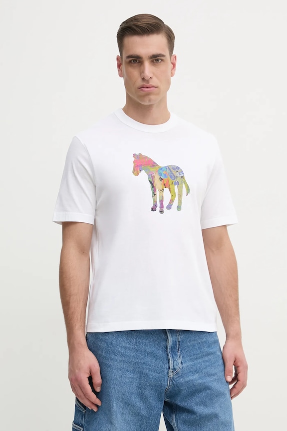 Bavlnené tričko PS Paul Smith potlač biela M2R.220X.PP4701