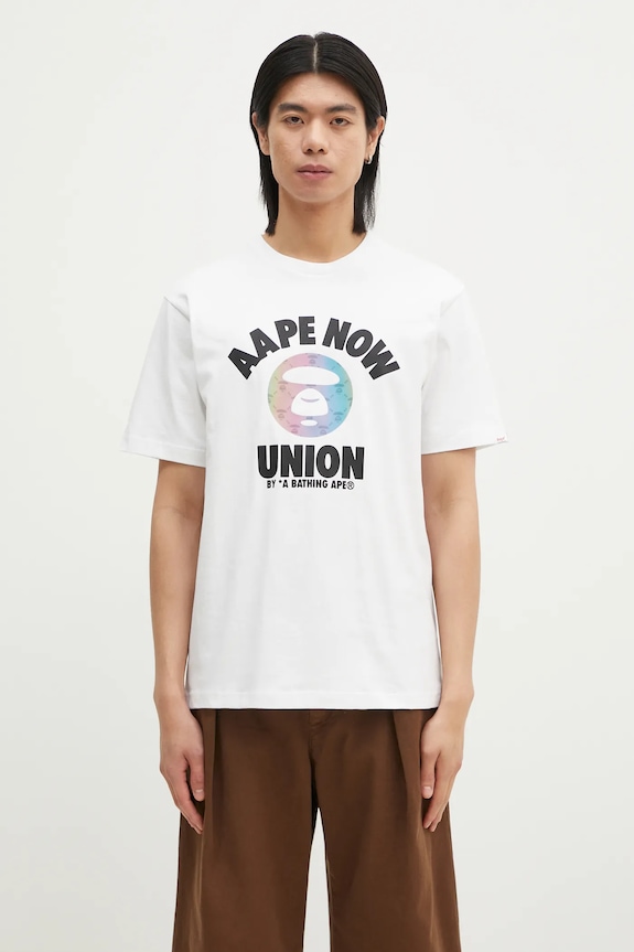Хлопковая футболка AAPE Moon Face Logo печать белый AAPTEM1561XXN