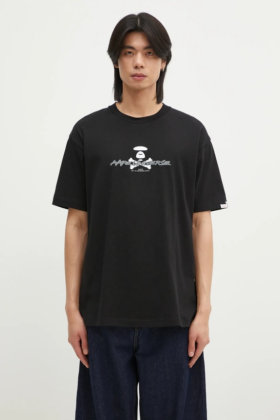 AAPE cotton t-shirt Moon Face Logo relaxed black AAPTEM1564XXN