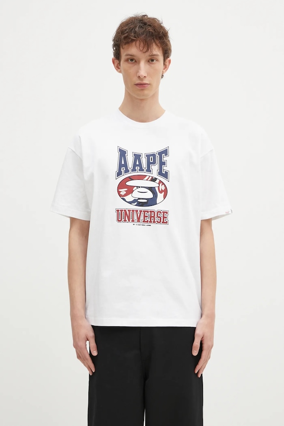 Бавовняна футболка AAPE Moon Face Logo надрук білий AAPTEM1547XXN