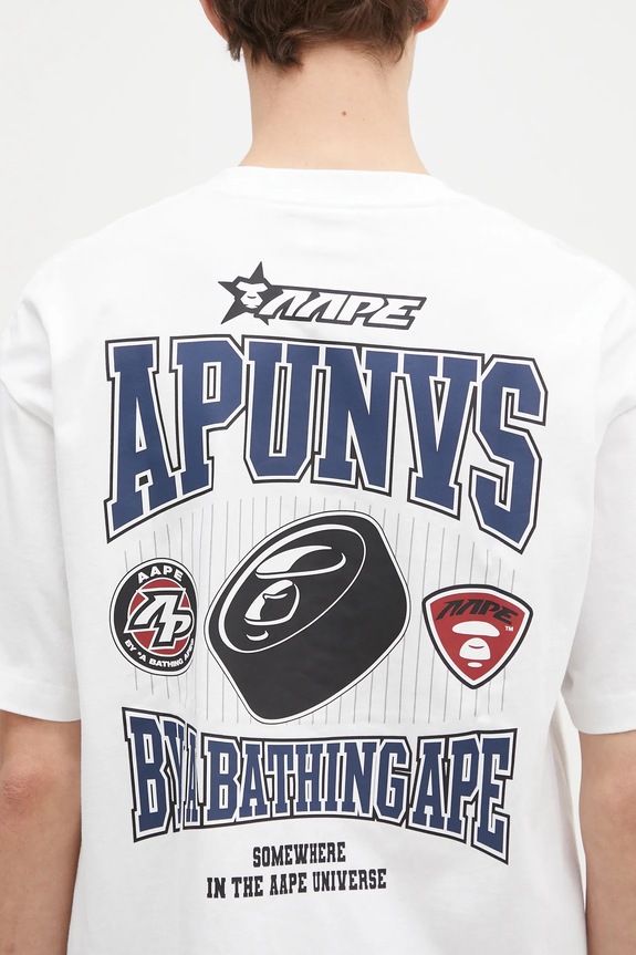 Бавовняна футболка AAPE Moon Face Logo білий AAPTEM1547XXN