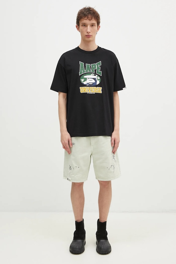 AAPE cotton t-shirt Moon Face Logo AAPTEM1547XXN black