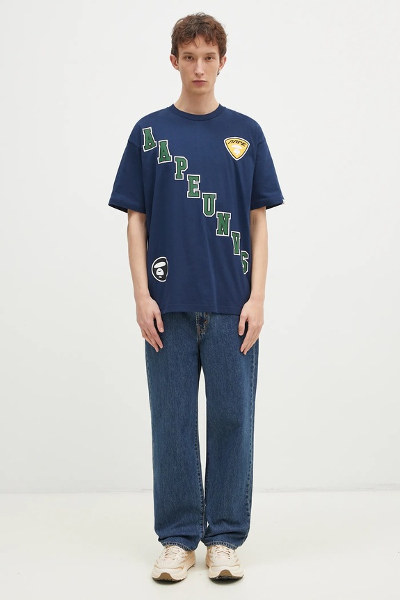 Хлопковая футболка AAPE Moon Face Logo AAPTEM1548XXN тёмно-синий