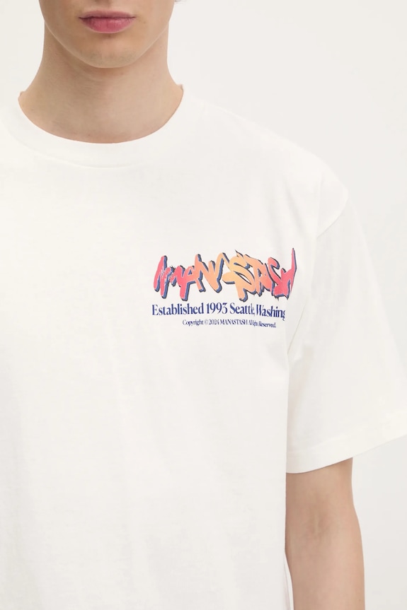 Памучна тениска Manastash Citee Paint Logo бял 7924234004