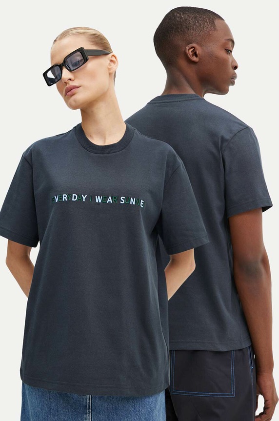 Sunnei tricou din bumbac imprimeu bleumarin RTWXJER007