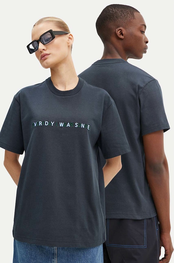 Sunnei tricou din bumbac imprimeu bleumarin RTWXJER007