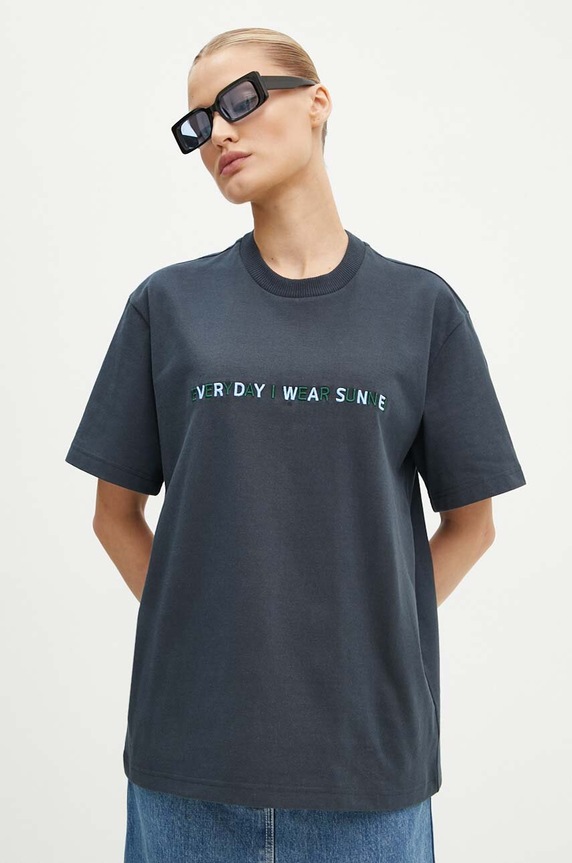 Îmbrăcăminte Sunnei tricou din bumbac RTWXJER007 bleumarin