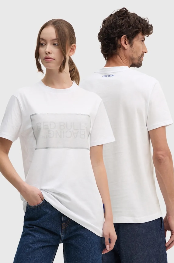 Bavlnené tričko Red Bull Racing x Pepe Jeans potlač biela RU500004