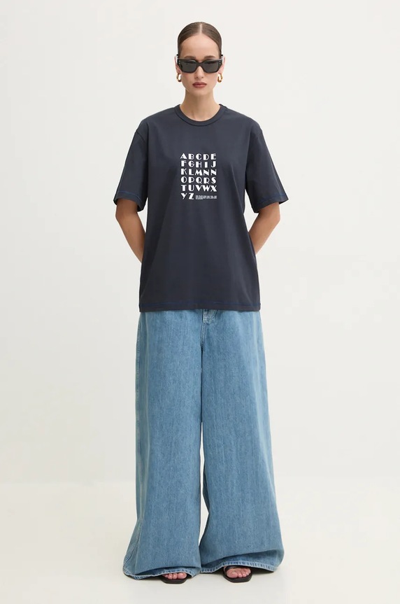 Îmbrăcăminte Sunnei tricou din bumbac RTWXJER016 bleumarin