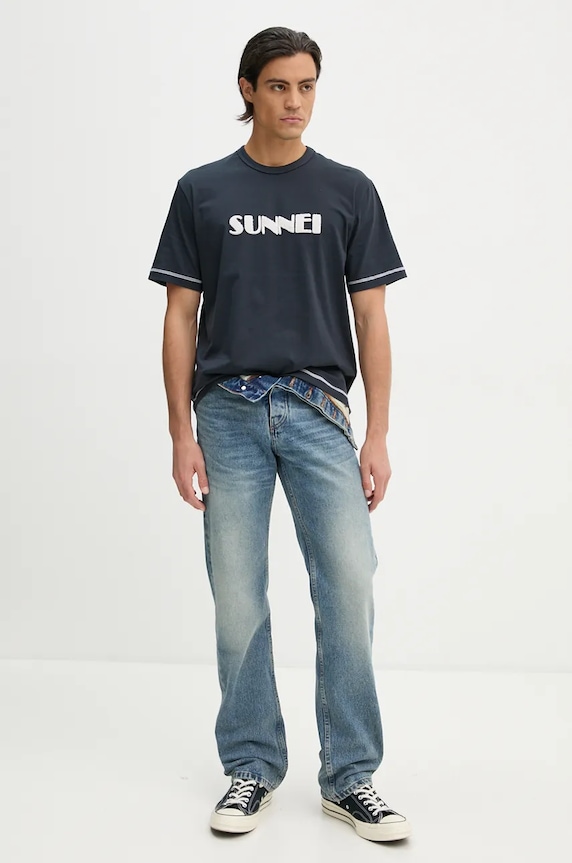 Sunnei t-shirt bawełniany RTWXJER020 granatowy AW24