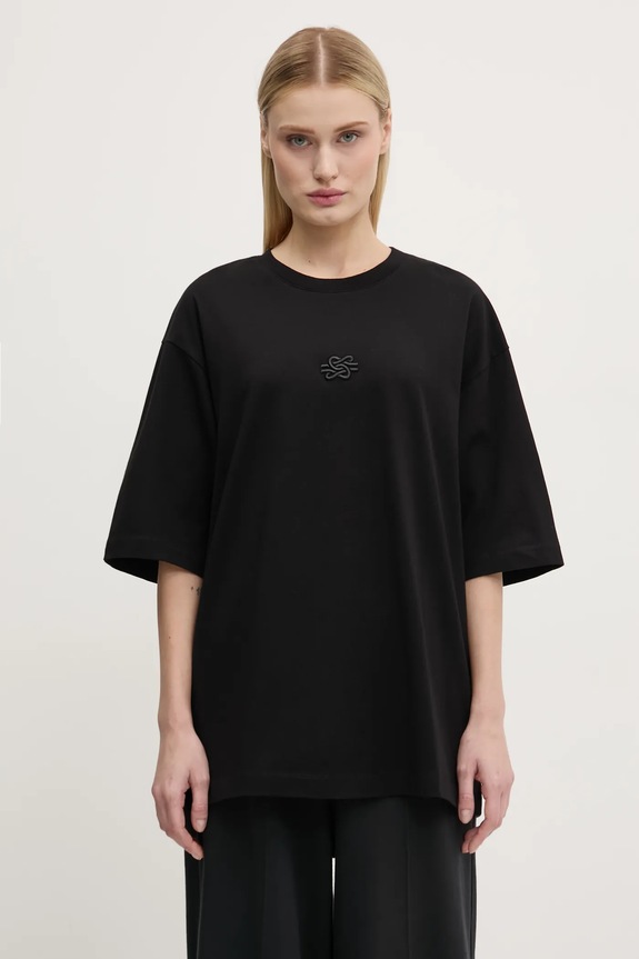Filling Pieces t-shirt bawełniany Boxy Embroidered 74413791861 czarny AW24