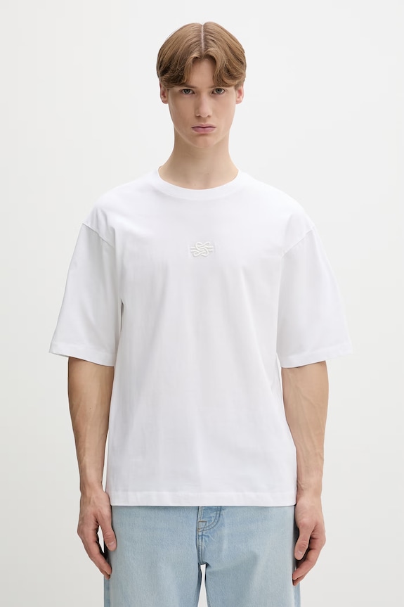 Filling Pieces tricou din bumbac Boxy Embroidered alb 74413791901
