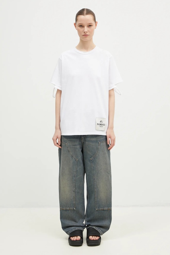 Βαμβακερό μπλουζάκι Fiorucci Distressed M01FMTSH101CJ01WH06 λευκό