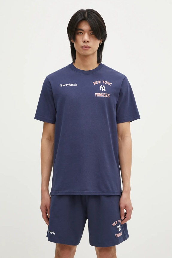 Sporty & Rich t-shirt bawełniany Home Run nadruk granatowy TO043505300BL32