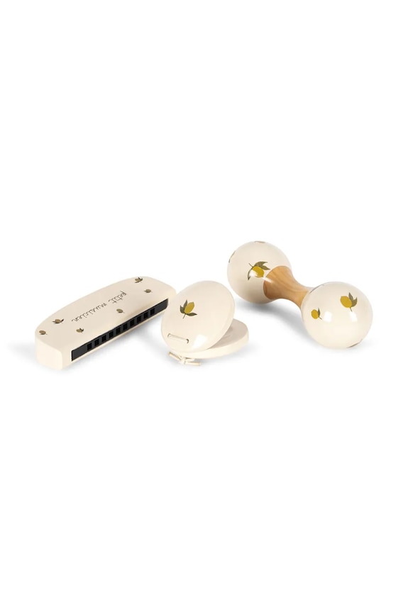 Konges Sløjd giocatolo in legno neonati MUSIC SET PETIT LEMON GLOSSY FSC pacco da 3 prodotto per bambini beige KS103931.9BYA