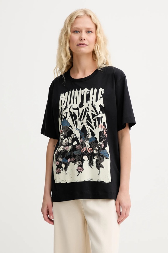 MUNTHE tricou din bumbac PRIZE print negru 252110325260