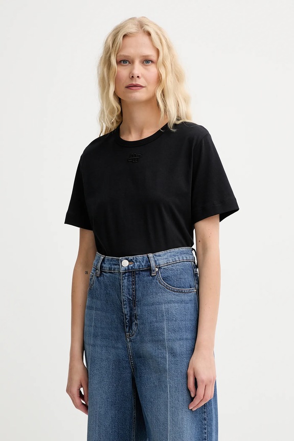 Βαμβακερό μπλουζάκι MUNTHE TYLIE κανονικό μαύρο 252110625260