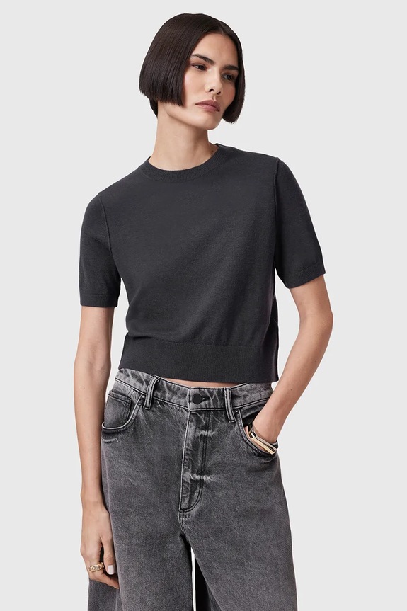 Μάλλινο μπλουζάκι AllSaints ELSIE W068KC μαύρο
