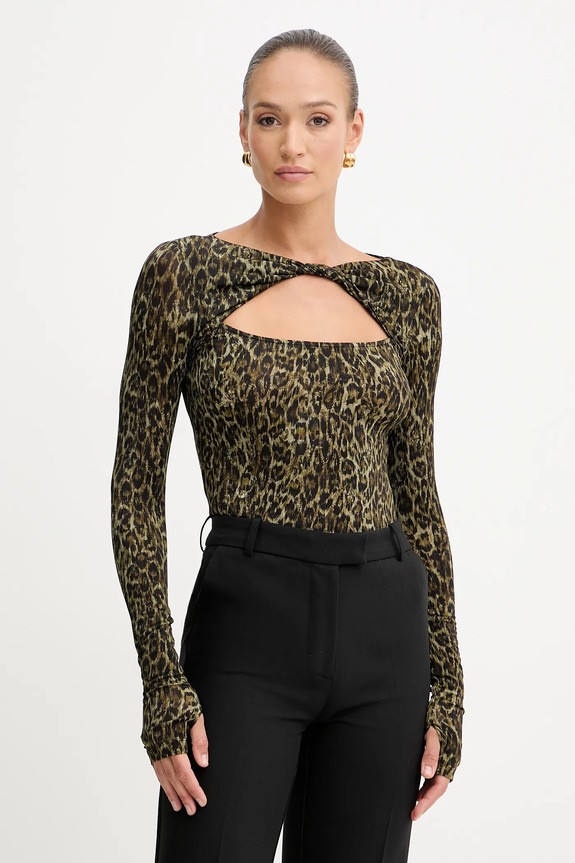 Blúzka Just Cavalli slim hnedá 79PAH618.JS496