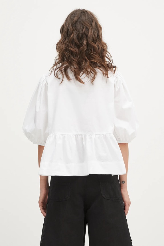 Odzież GANNI Cotton Poplin Peplum bluzka z falbanką damska bawełniana gładka F7364 biały
