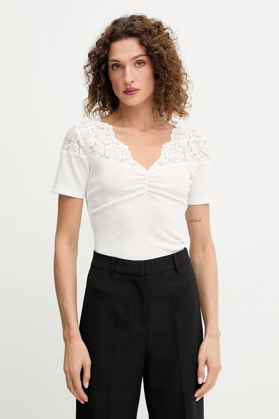 Morgan t-shirt z elastanem beżowy DELINE