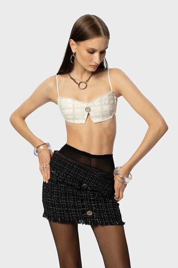 Halenka GOD SAVE QUEENS EXECUTIVE TWEED TOP na ramínkách bílá GSQ.155.110