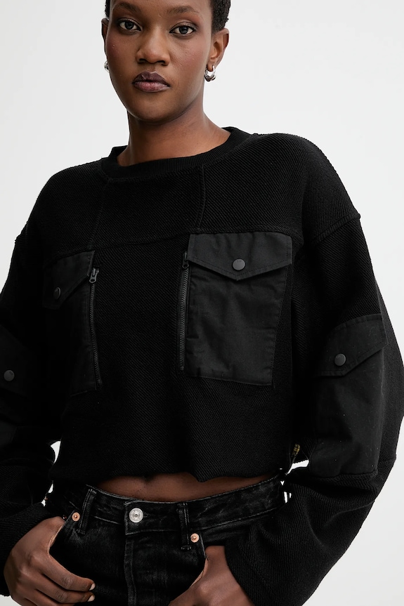 G-Star hanorac de bumbac Multi pkt mix loose cropped negru D27168.E312