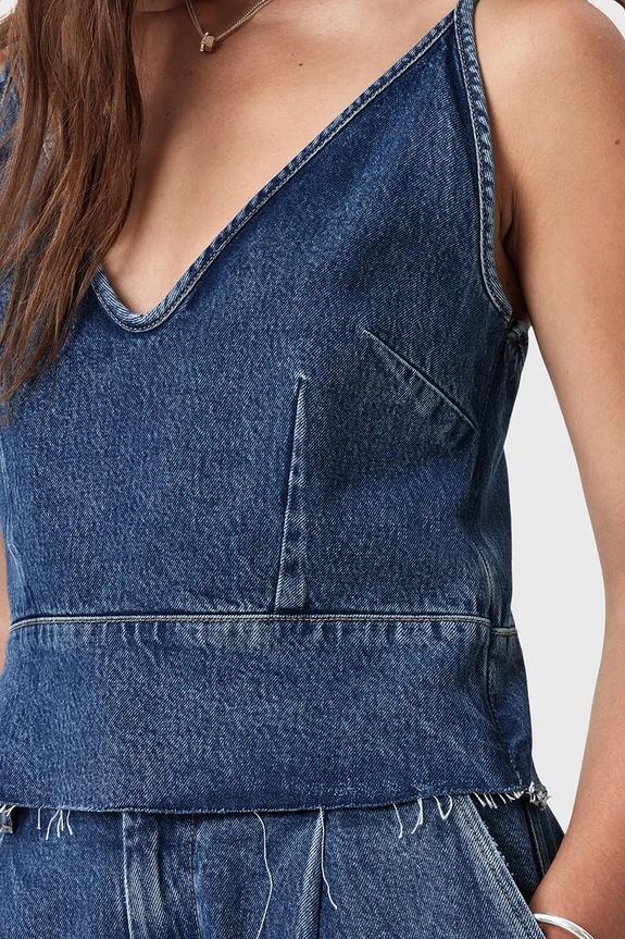Riflová blúzka AllSaints LILAH W006PD modrá AW25
