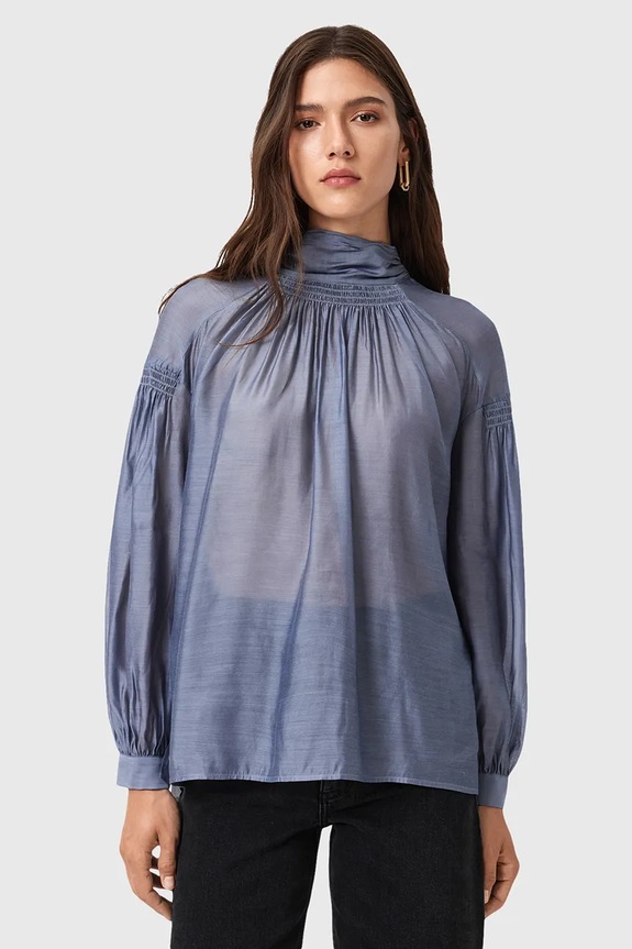 AllSaints bluzka z dodatkiem jedwabiu PEARLA regular fioletowy W027PD