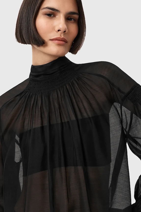 AllSaints bluză din amestec de mătase PEARLA W027PD negru AW25